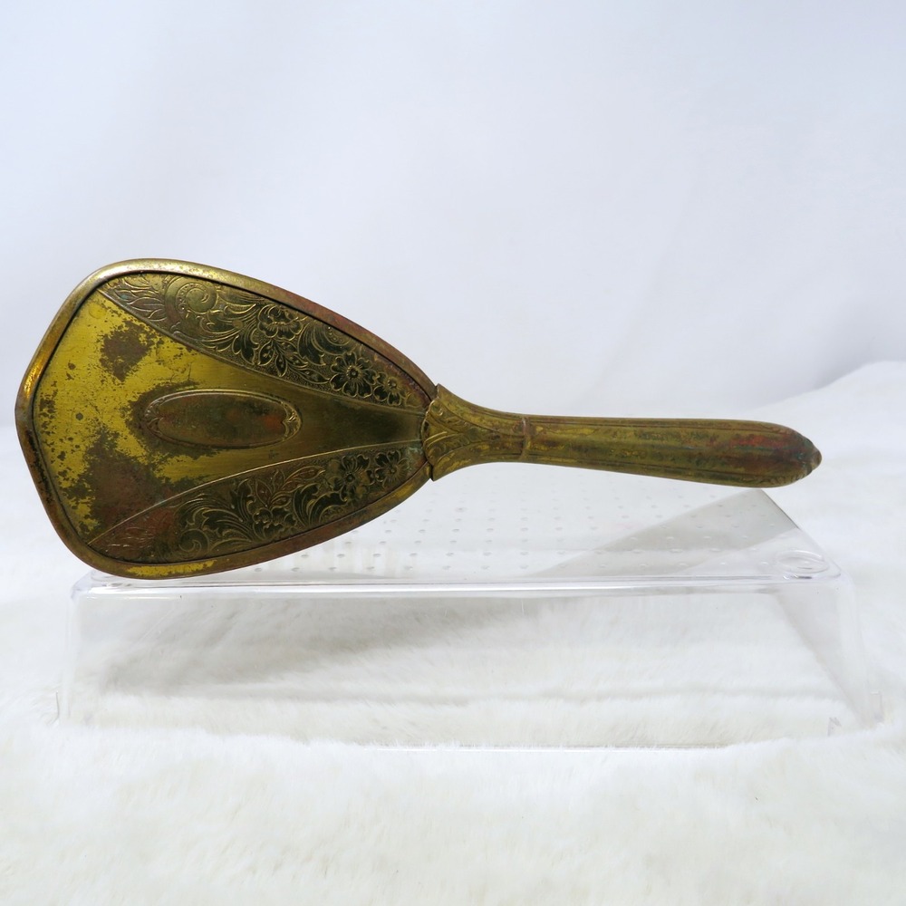 Vintage Gold Tone Metal Art Deco Hair Brush Vanity Dresser Retro